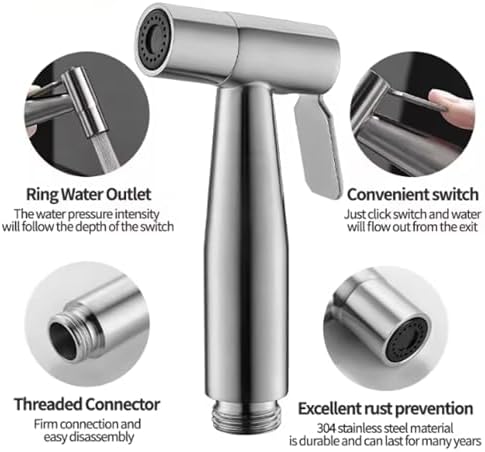Brushed stainless steel bidet nozzle handle close up