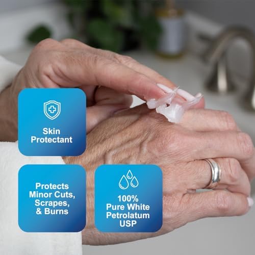 CareAll 100 percent pure petroleum jelly package showing product details for dry skin relief.
