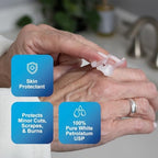 CareAll 100 percent pure petroleum jelly package showing product details for dry skin relief.