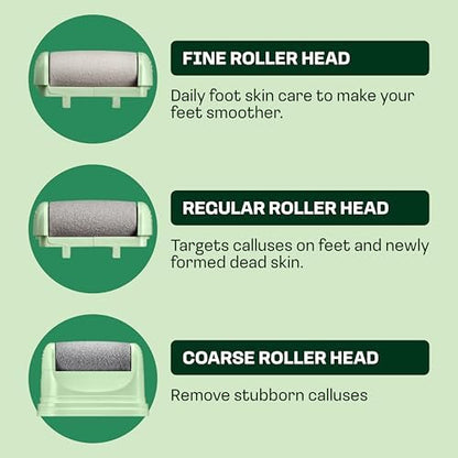 HAPPY SOLES electronic foot scrubber kit with fine regular and rough attachments laid out.