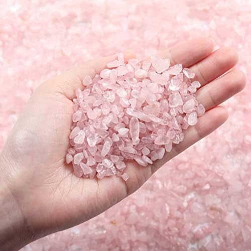 Rose Quartz crystal chips used as a decorative glass vase filler.