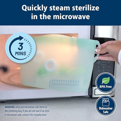 Side view of Dr. Brown's steam sterilizing bag with grip handles