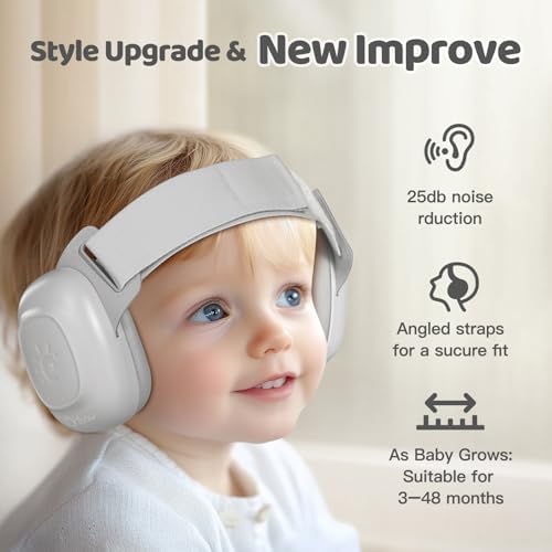 Orzbow gray baby headphones showing 2-in-1 elastic band