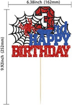 Close up of glitter spider 3rd birthday cake decoration