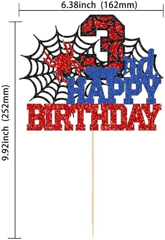 Close up of glitter spider 3rd birthday cake decoration