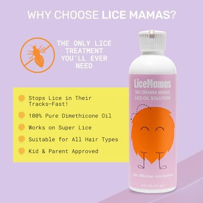Back label of Lice Mamas lice oil showing usage instructions and ingredients.