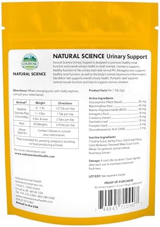 Oxbow small animal supplement bag side view showing ingredient details