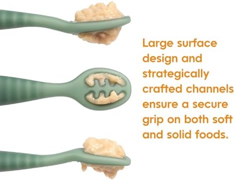 Thick contoured handle on baby led weaning green pre spoon