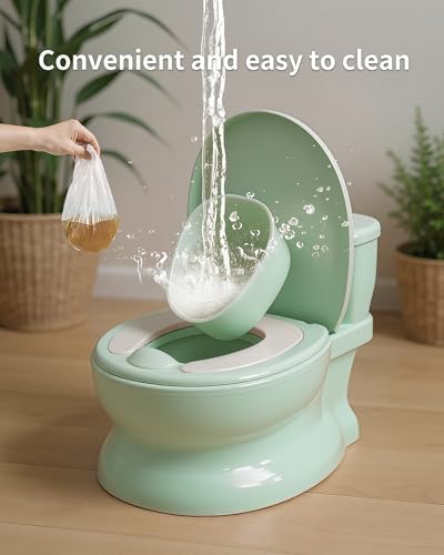 Top down view of sage green realistic potty seat for toddlers