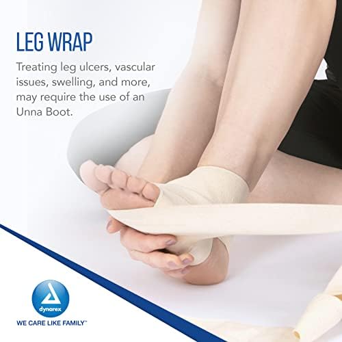 Close up view of the foil wrapped Dynarex Unna Boot Bandage showing exact dimensions.
