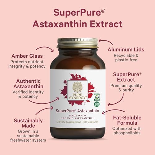 Pure Synergy organic astaxanthin vegan capsules close up view