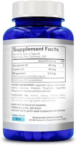 Healing Awakening Lycopene And Lutein Complex 200 vegetarian capsules package