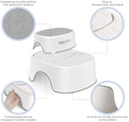 Gray Maliton toddler stool being used at a bathroom sink for handwashing