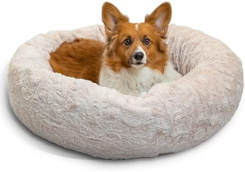 Best Friends by Sheri The Original Calming Donut Dog Bed for Medium Dogs up to 45 lbs, Lux Faux Fur, Oyster, Medium, 30" x 30" - Image 2