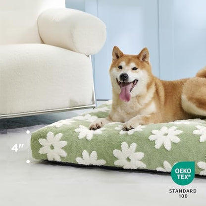 LE SURE Dog Beds Large Sized-Thick Shredded Chopped Foam Pet Bed Indoor as Bed Gift with Removable Cover, Cute Modern Fuzzy Plush & Anti Slip Bottom, Green - Image 3