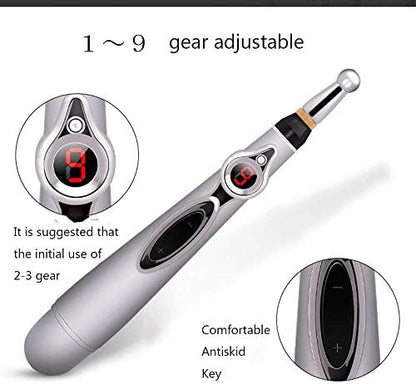 Acupuncture pen with three interchangeable massage heads for pain therapy
