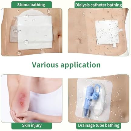 Disposable water resistant ostomy bag protector application demonstration view