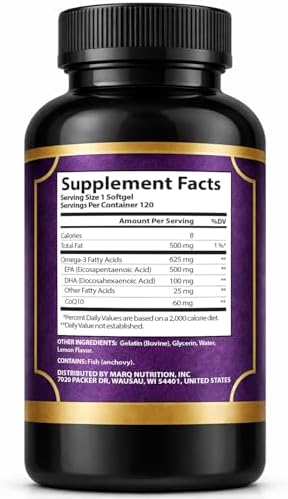 Marq Nutrition Omega 3 softgel texture and lemon flavor packaging details