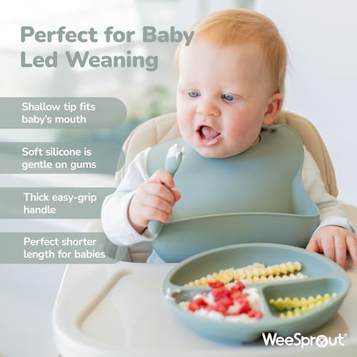 WeeSprout baby spoons close up of the soft flat silicone tip for baby led weaning