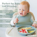 WeeSprout baby spoons close up of the soft flat silicone tip for baby led weaning