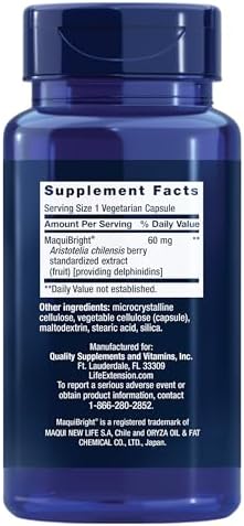 Life Extension eye health supplement 60 mg Maqui berry extract capsules.