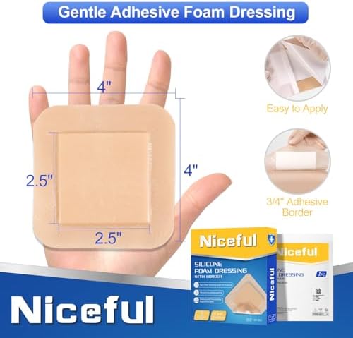 Niceful sterile absorbent pad structure highlighting the 4 by 4 inches dimensions