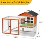 48" L Rabbit Hutch Outdoor Indoor, Expandable 2-Story Large Wooden Bunny Cage with Run, Removale Tray, Top-Opening Waterproof Roof, 2 Doors, DIY Drawing Board, Orange + Colorful Pattern - Image 7