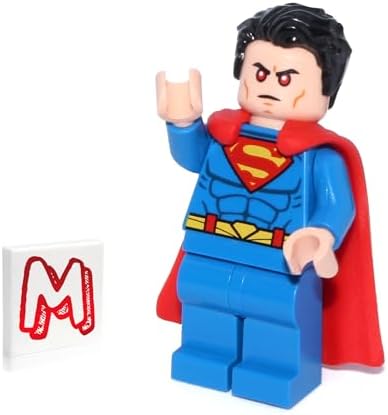 Close up of authentic 2025 LEGO Superman toy showing detailed torso printing