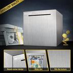 Hizgo indestructible metal savings bank with banknotes being inserted into slot