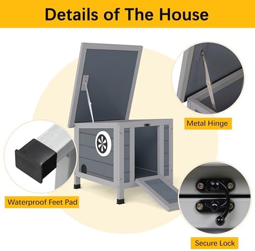 Coziwow Rabbit Hutch, Bunny Cage Indoor with Openable, Portable Small Animals Shelters with Nonslip Ramp for Hideout Rabbits/Feral Cats/Chicken/Duck/Small Animals-Gray - Image 4