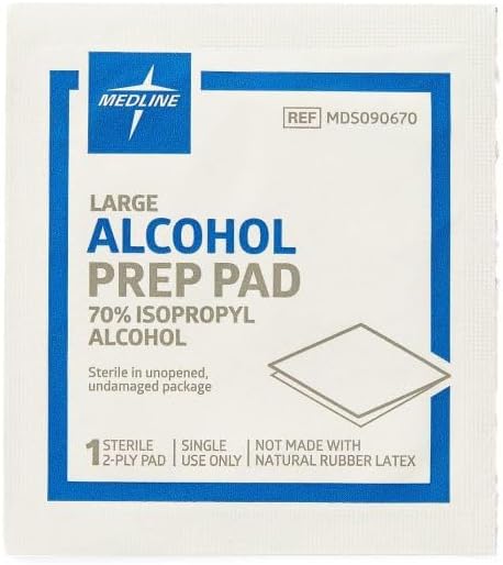 Side view of Medline alcohol prep pads packaging showing product details