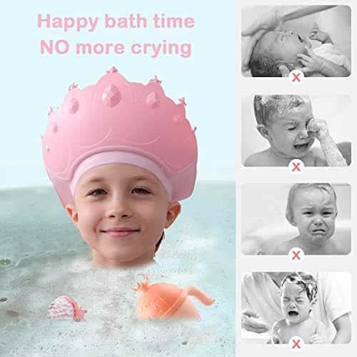 Adjustable silicone buckle on the back of pink crown baby shampoo hat