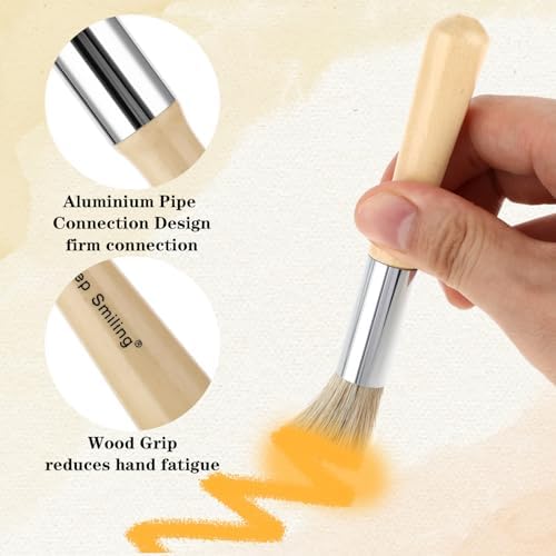 Three piece child size stencil paint brushes pack displaying durable rustic wooden handles