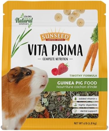 Sunseed Vita Prima small animal diet showing Timothy hay and vegetable mix ingredients