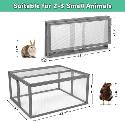 COZIWOW Chicken Coop Run Rabbit Hutch, Portable Chicken Cage Pens with Top & Side Opening Doors, Folding Wooden Chicken Coop, Outdoor Indoor Small Animal Playpen, Chicken Brooder Box, 43.3Inch (Grey) - Image 6