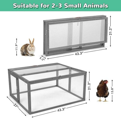 COZIWOW Chicken Coop Run Rabbit Hutch, Portable Chicken Cage Pens with Top & Side Opening Doors, Folding Wooden Chicken Coop, Outdoor Indoor Small Animal Playpen, Chicken Brooder Box, 43.3Inch (Grey) - Image 6