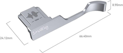Silver aluminum alloy thumb rest for premium mirrorless camera stabilization