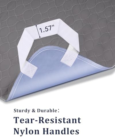 2 Pack Positioning Bed Pad with Handles, 8 Sturdy Handle Washable Bed Pads for Incontinence, Waterproof, Reusable Underpads for Elderly Hospital Home Care, Grey, 36â€Ã—52â€ - Image 6