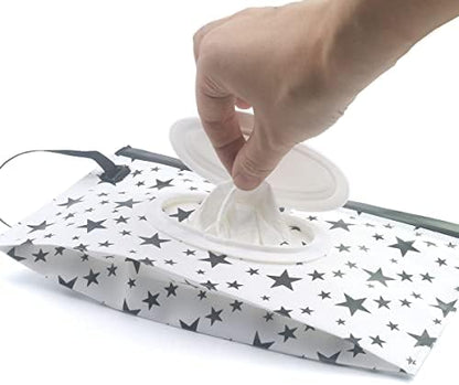 Portable baby wipe holder with nylon lanyard attached