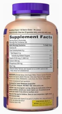 Chewable calcium supplement bottle for bone health