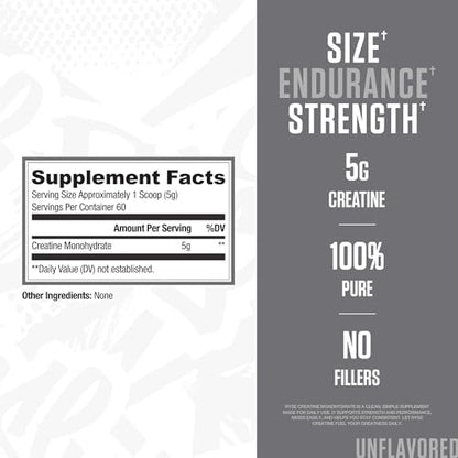 Ryse Creatine Monohydrate tub 60 servings label