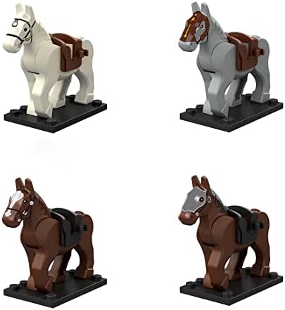 ALiquid custom brick horse figures arranged in a medieval cavalry lineup setup