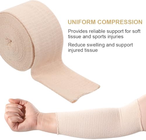 Elastic stockinette tubing applied to an ankle for sprain support.