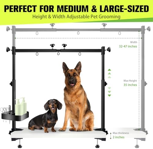 Swivel organizer tray for pet grooming tools attached to arm