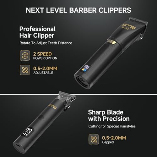 GTSPRO cordless barber clippers and T-blade detail trimmer placed side by side