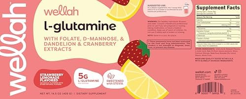 Wellah L-Glutamine 405 gram tub side profile