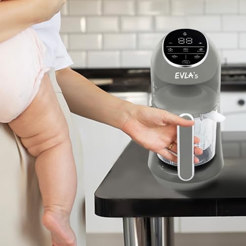 Clear measurement markings on the side of the gray infant food maker container