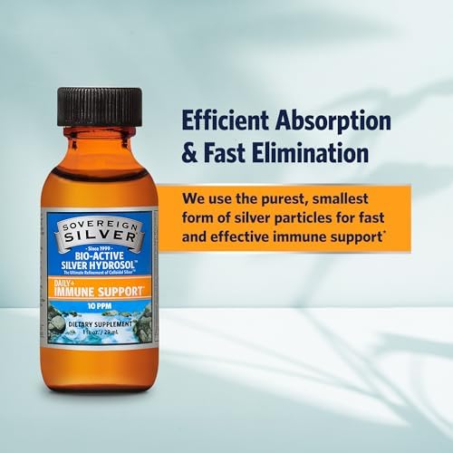 Sovereign Silver 1 fluid ounce liquid dietary supplement upright display