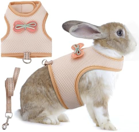 Adjustable escape proof rabbit harness with leash attached