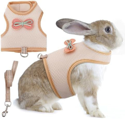Adjustable escape proof rabbit harness with leash attached